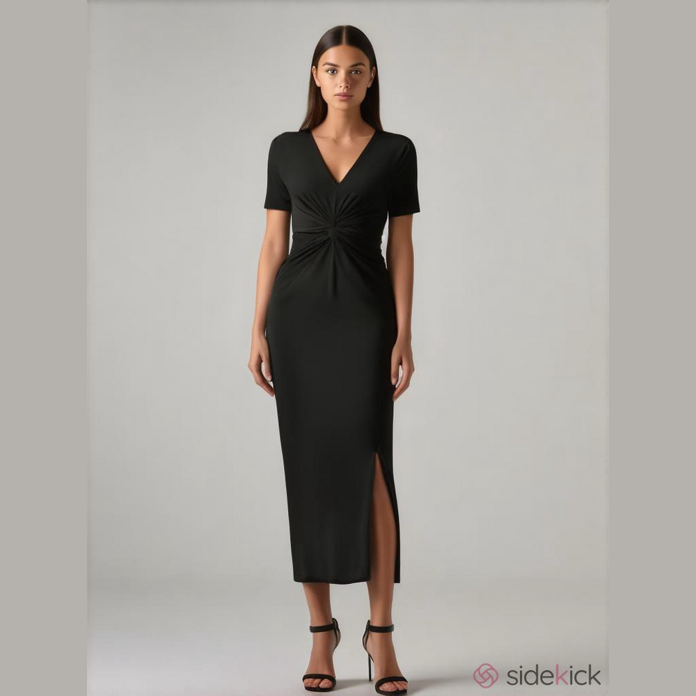 89th & Madison Black Beauty V-Neckline Twist Front Midi Dress NWT SKU0725